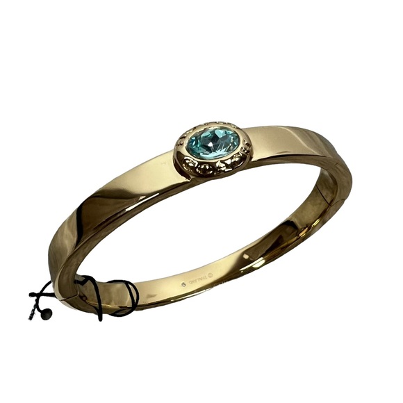 Coach Signature Logo Turquoise Stone Hinged Bangle Gold Tone Bracelet New NWT - Picture 7 of 7